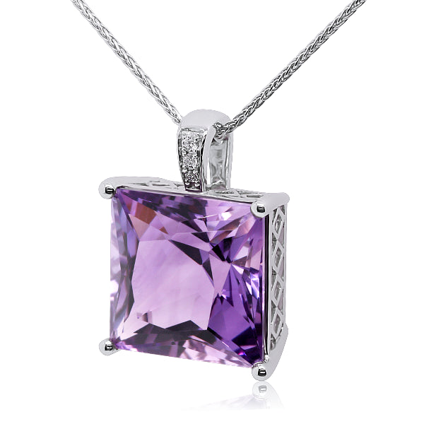 9ct Natural Amethyst & Diamond Pendant