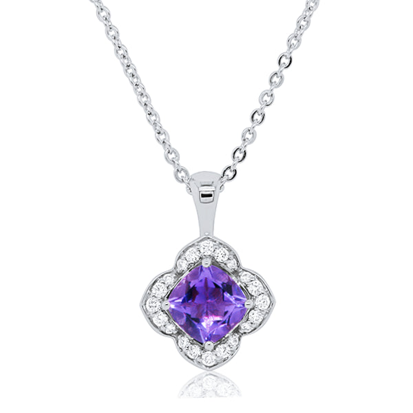 9ct Floral Amethyst & Diamond Pendant