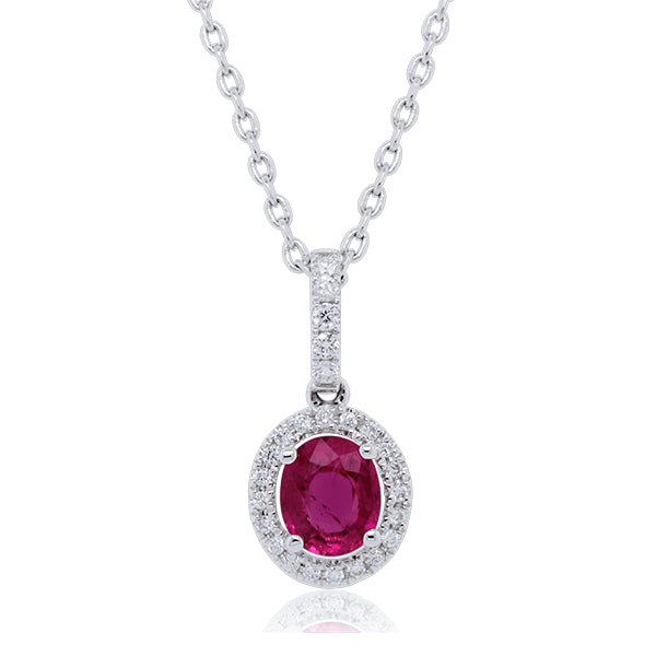 18ct Oval Natural Ruby & Diamond Pendant