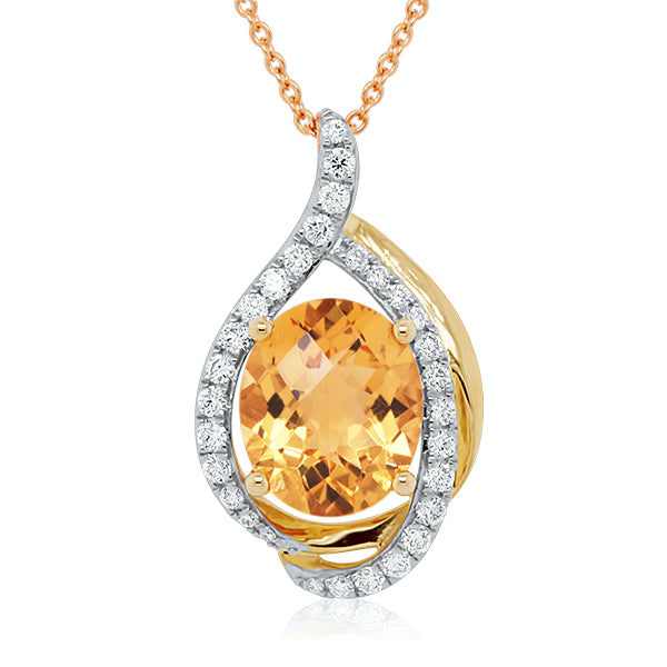 9ct Oval Citrine & Diamond Flame Pendant