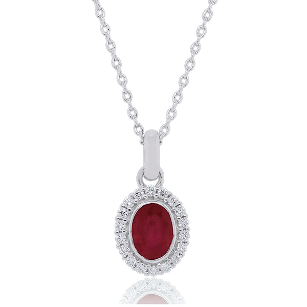 18ct Oval Natural Ruby & Diamond Pendant