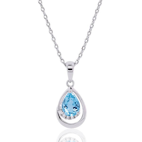 9ct Natural Aquamarine & Diamond Pendant