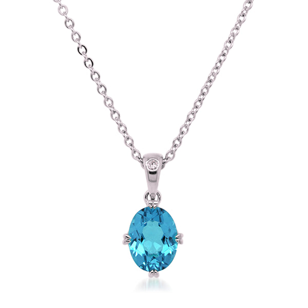 9ct/W Oval Blue Topaz & Diamond Pendant