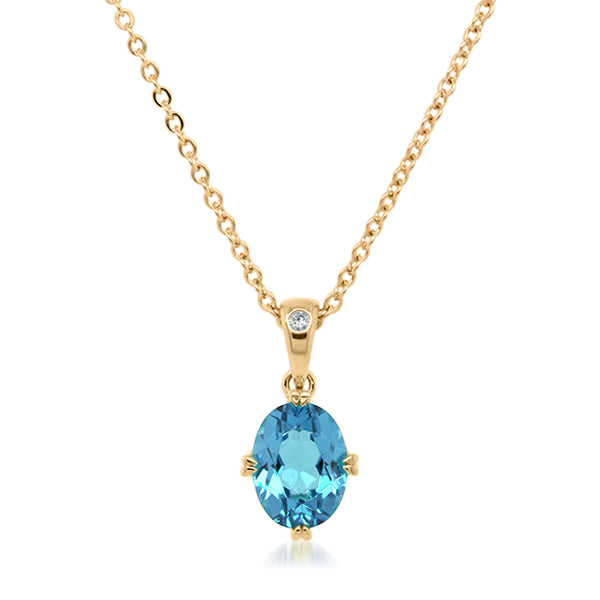 9ct/Y Oval Blue Topaz & Diamond Pendant