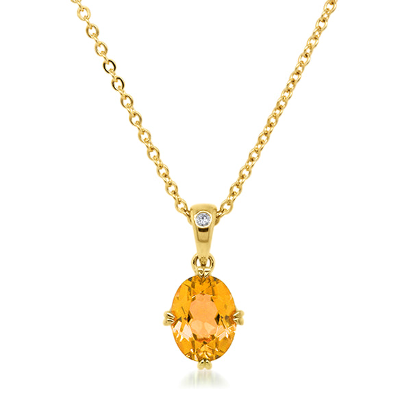 9ct/Y Oval Citrine & Diamond Pendant