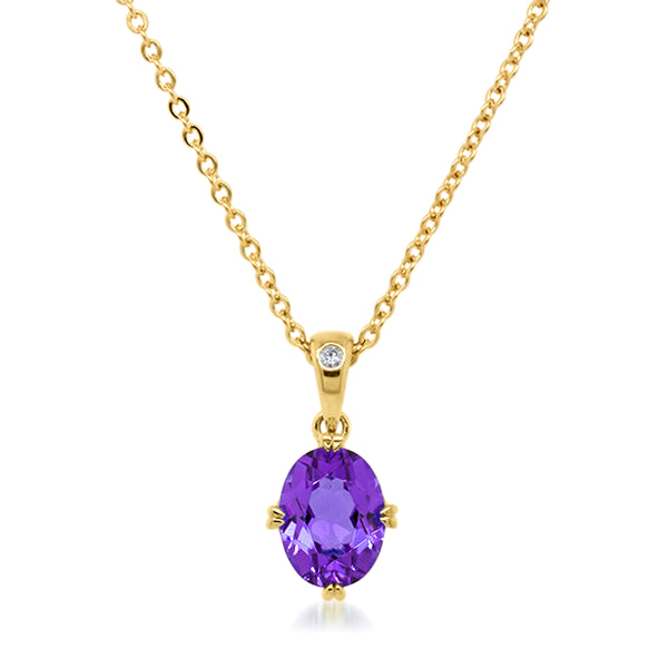 9ct/Y Oval Amethyst & Diamond Pendant