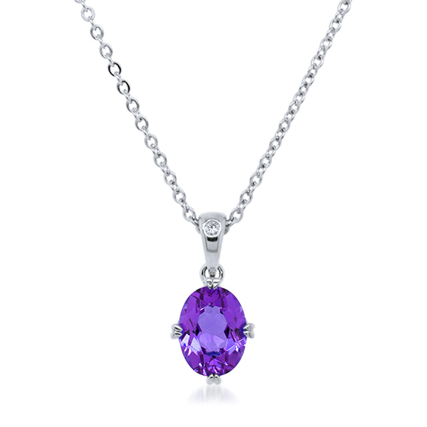 9ct/W Oval Amethyst & Diamond Pendant