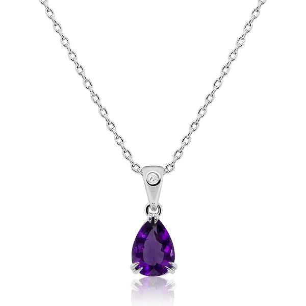 9ct/W Pear-Shape Amethyst & Diamond Pendant