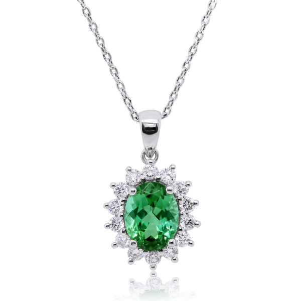 18ct Green Tourmaline & Diamond Pendant
