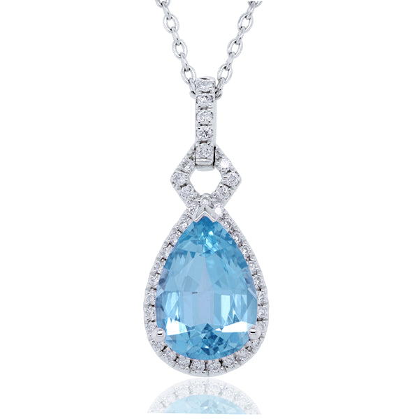18ct Natural Aquamarine & Diamond Pendant