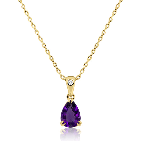 9ct/Y Pear-Shape Amethyst & Diamond Pendant