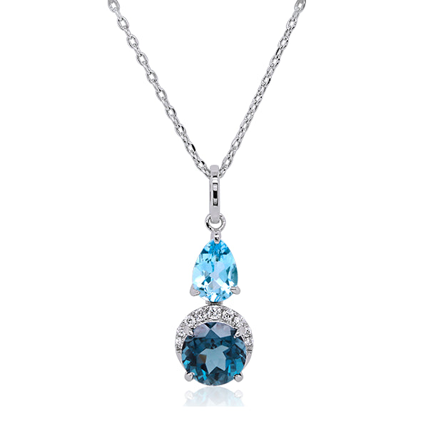 9ct Blue Topaz & Diamond Pendant
