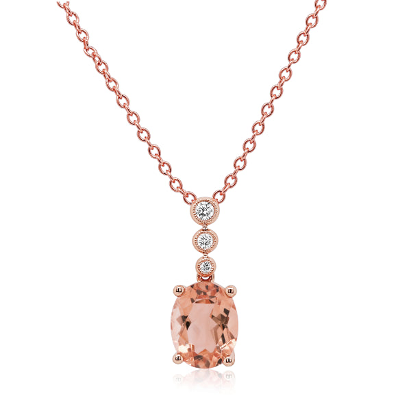 9ct Morganite and Diamond Pendant