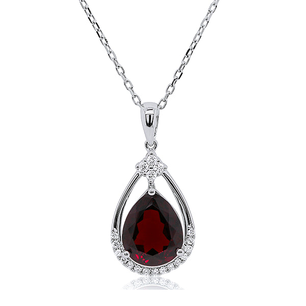 9ct Natural Garnet & Diamond Pendant