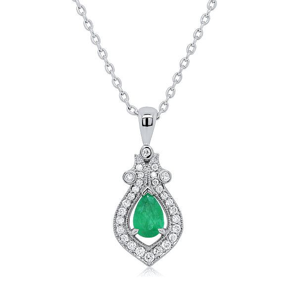 9ct Natural Emerald & Diamond Pendant