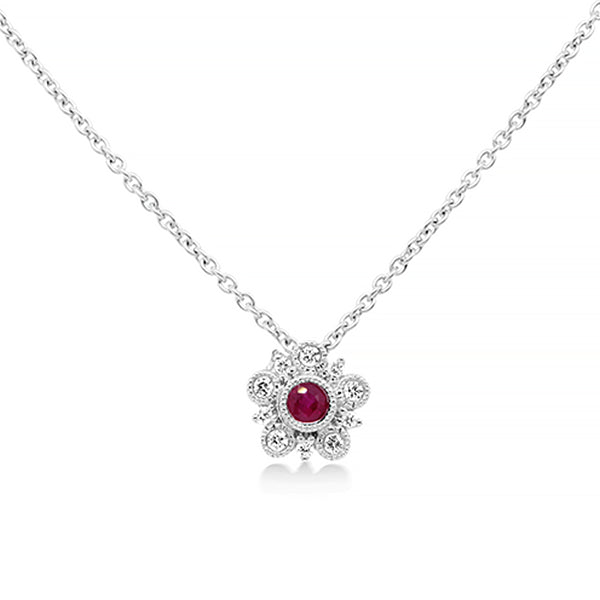 9ct Natural Ruby & Diamond Art Deco Necklace