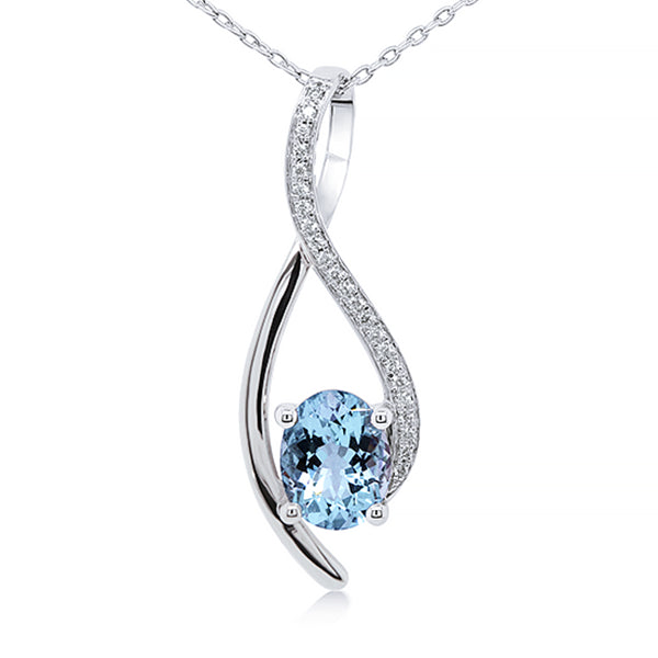 18ct Natural Aquamarine & Diamond Pendant