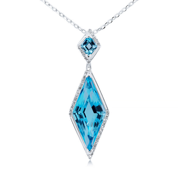 Kite-Shaped Blue Topaz and Diamond Pendant