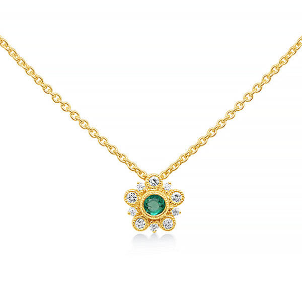 9ct Natural Emerald & Diamond Art Deco Necklace