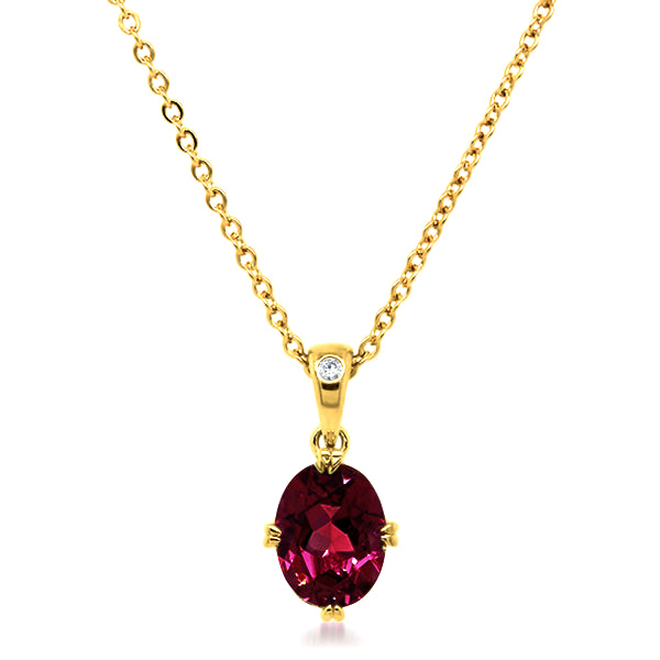 9ct/Y Oval Natural Garnet & Diamond Pendant.