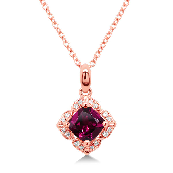 Natural Rhodolite Garnet & Diamond Pendant in 9ct Rose Gold