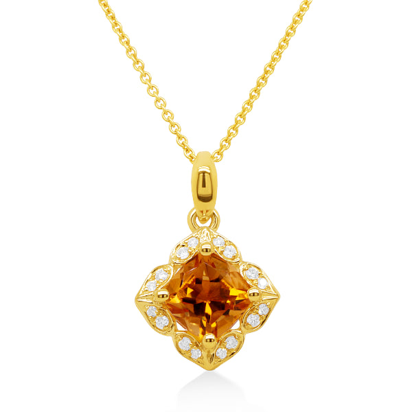 Natural Citrine & Diamond Pendant in 9ct Gold
