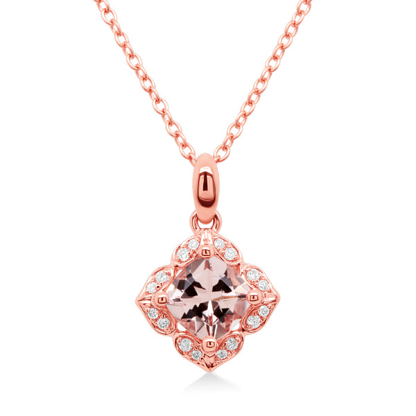 Natural Morganite & Diamond Pendant in 9ct Gold
