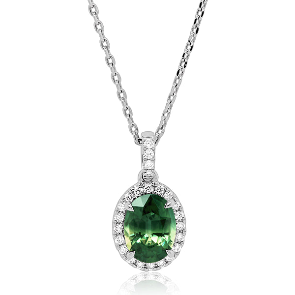 9ct Australian Teal Sapphire & Diamond Pendant