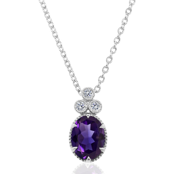 9ct Amethyst Deco Pendant in 9ct White Gold
