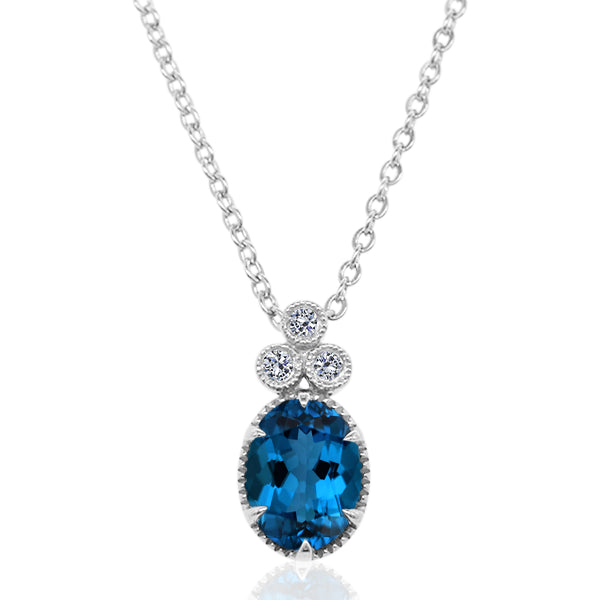 9ct London Blue Topaz Deco Pendant in 9ct White Gold