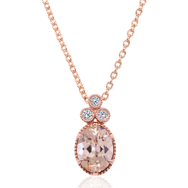 9ct Morganite Deco Pendant in 9ct Rose Gold
