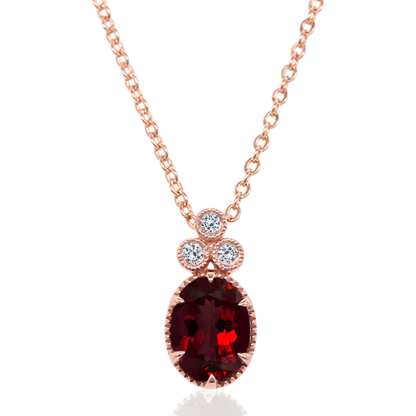9ct Garnet Deco Pendant in 9ct Rose Gold