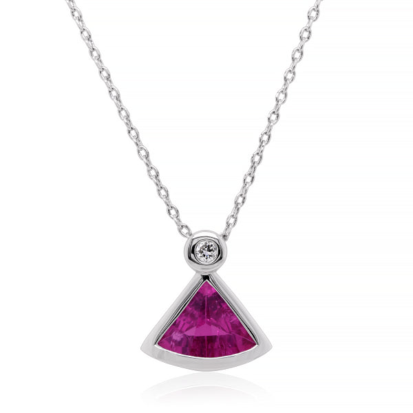 9ct Fan-Cut Raspberry Rubelite Tourmaline & Diamond Pendant