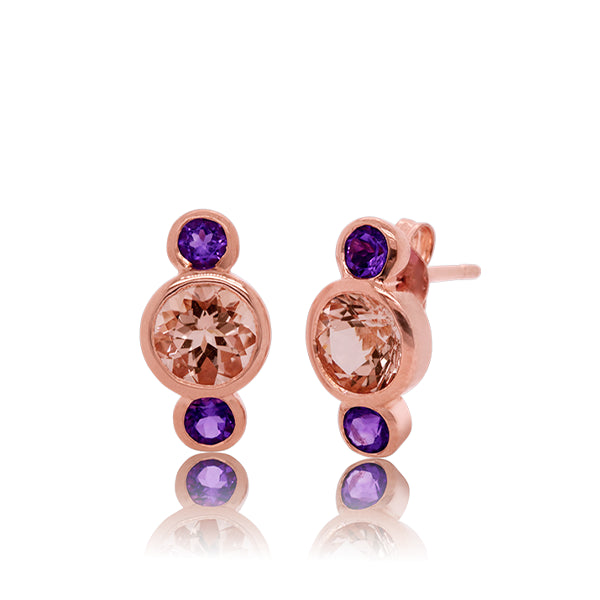 9ct Natural Amethyst and Morganite Stud Earrings