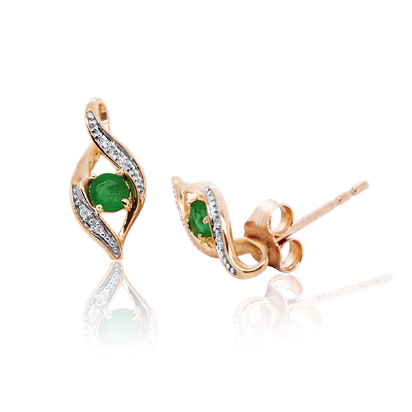 9ct Natural Emerald & Diamond Earrings