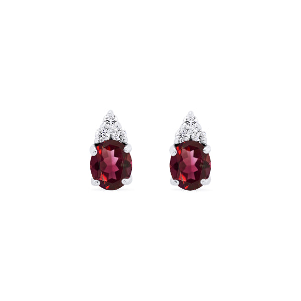 Oval Natural Garnet & Diamond Earrings