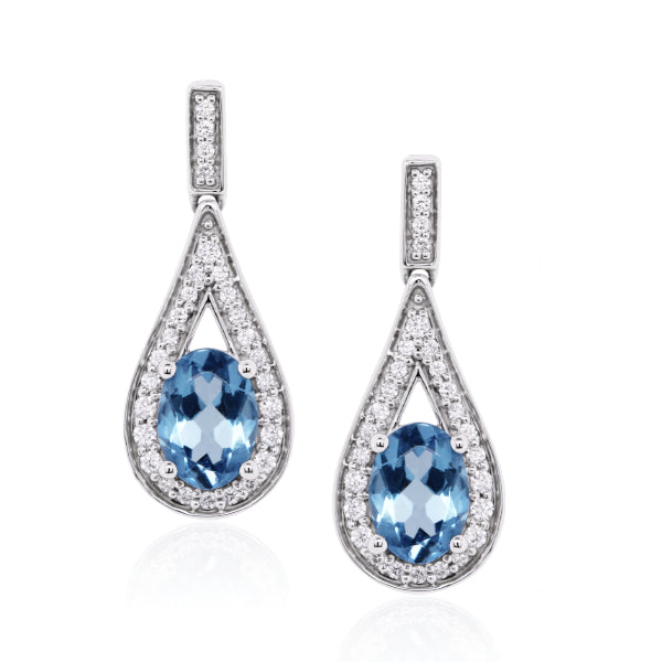 9ct Natural Aquamarine & Diamond Drop Earrings