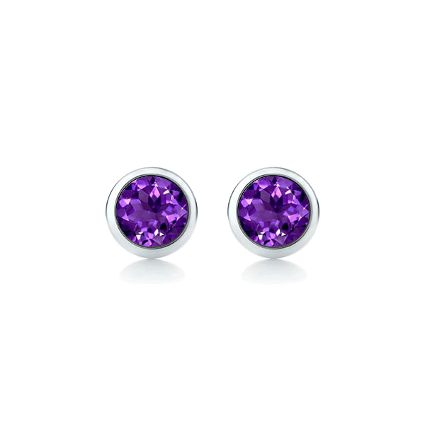Natural Amethyst Solo Earrings in 9ct White Gold