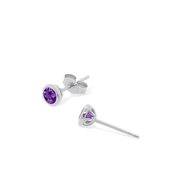 Natural Amethyst Solo Earrings in 9ct White Gold