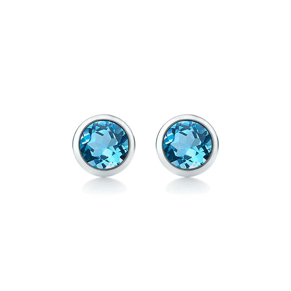 Natural Blue Topaz Solo Earrings in 9ct White Gold