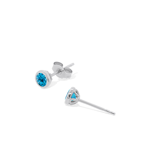 Natural Blue Topaz Solo Earrings in 9ct White Gold