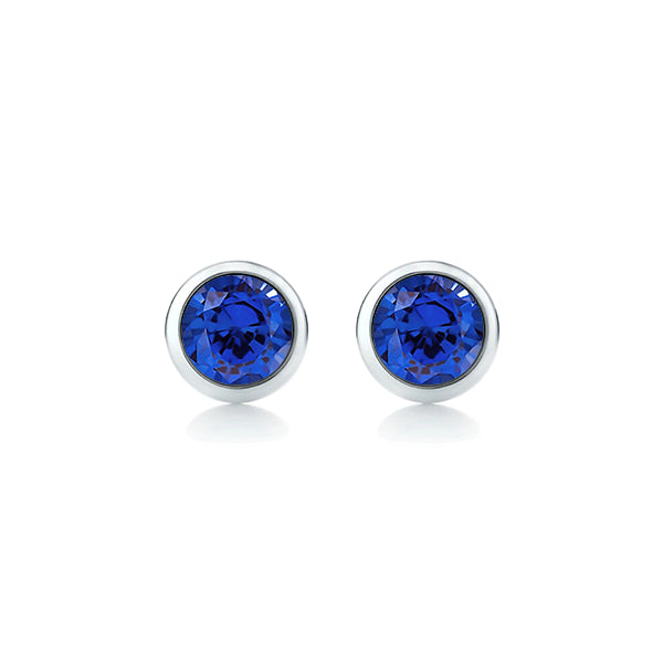 Natural Ceylon Blue Sapphire Solo Earrings in 9ct White Gold