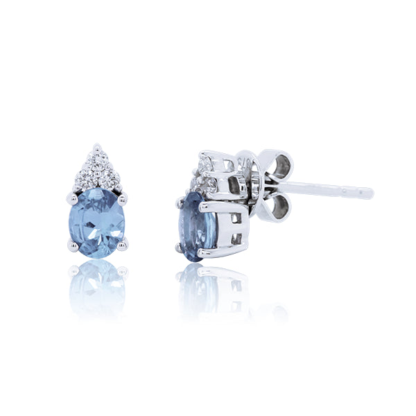 Oval Aquamarine & Diamond Earrings