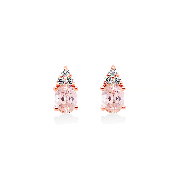 Oval Natural Morganite & Diamond Earrings