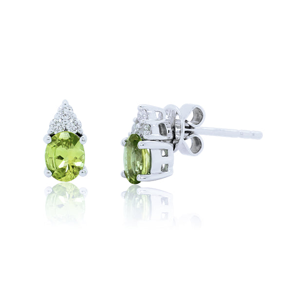 Natural Oval Peridot & Diamond Earrings