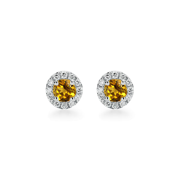 9ct Citrine and Diamond Halo Stud Earrings