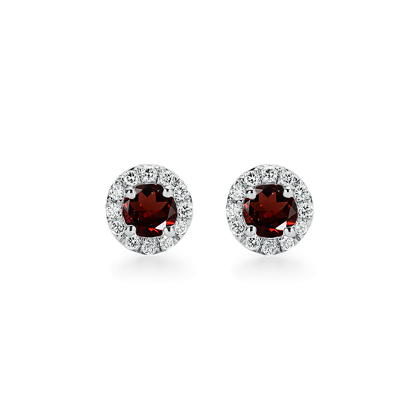 Natural Garnet and Diamond Halo Stud Earrings