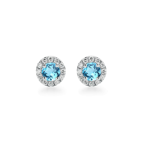 Natural Blue Topaz and Diamond Halo Stud Earrings
