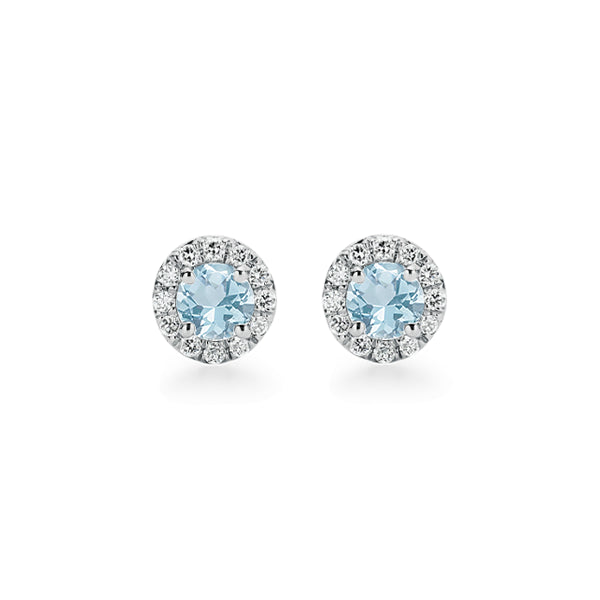 Natural Aquamarine and Diamond Halo Stud Earrings