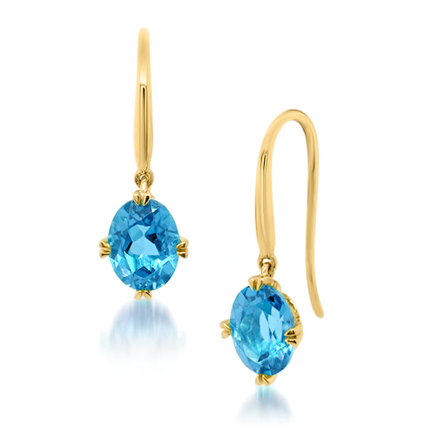 9ct/Y Oval Natural Blue Topaz Drop Earrings